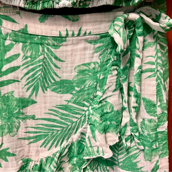 NWT~Felicite Green Palm Wrap Skirt & Top Set Sz 2 Small Soft Light Cotton Gauze - Picture 6 of 11